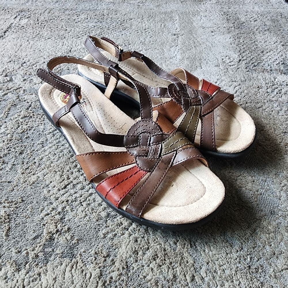 Earth Spirit Sandal 7.5 Brown Tan Red Leather Belinda Comfort Cushioned Shoe